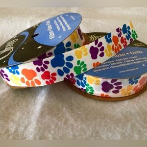 2 Rolls Offray 7/8” Paw Print Satin Ribbon